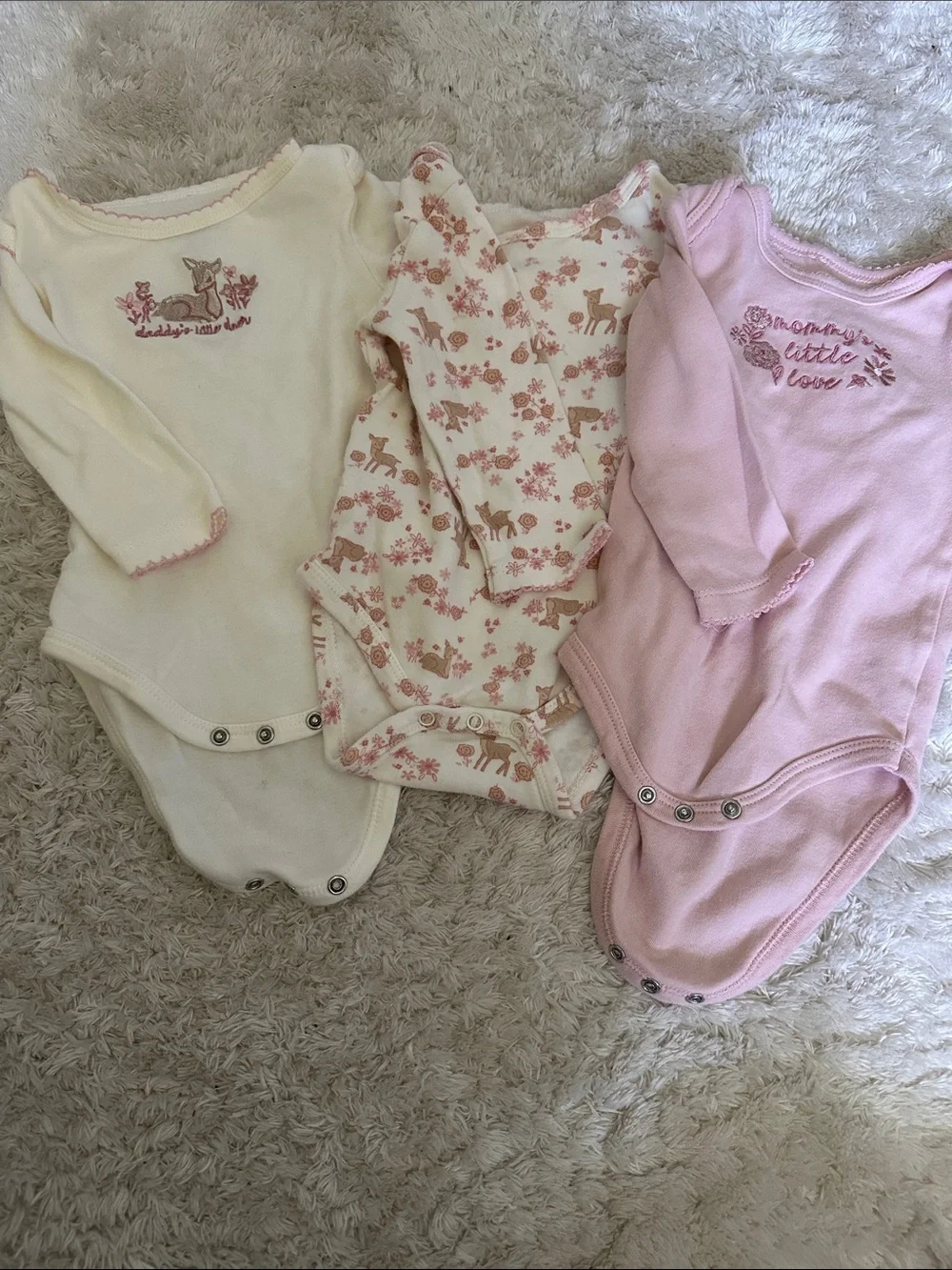 3 pack Long-Sleeve One-Piece Bodysuits - Pink & Cream